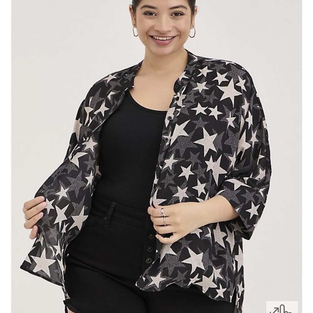 Torrid Chiffon Kimono Black And White Stars Shirt Plus Size 1